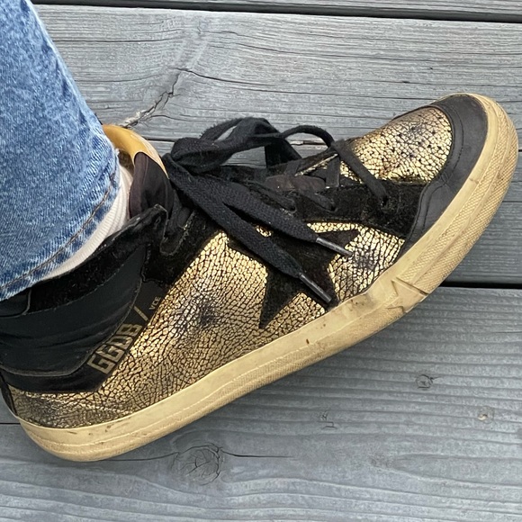 golden goose high top sneakers black and gold - Picture 1 of 8